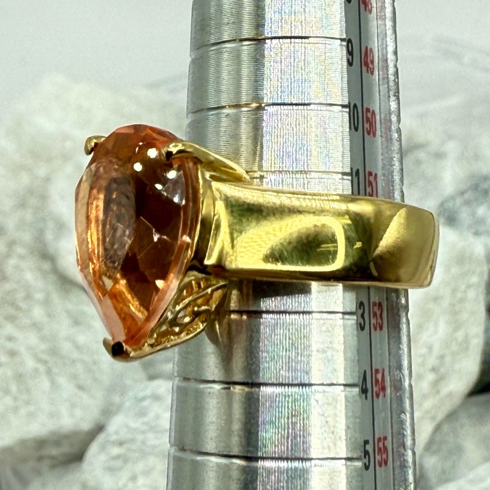 NWT Morganique Quartz 5.35ct Pear Solitaire Ring 18K Vermeil YG over 925 Size 6 - Picture 16 of 17